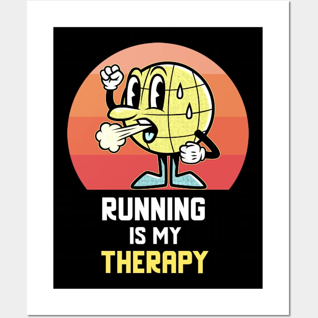 Running Is My Therapy Vintage Retro Motivational Wall Art by Dogefellas